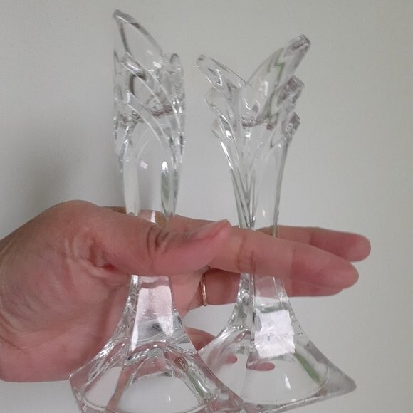 Set Of Two (2) MIKASA Crystal Taper CANDLE HOLDERS 5.5" ART DECO STYLE VTG. 90's - Picture 4 of 13